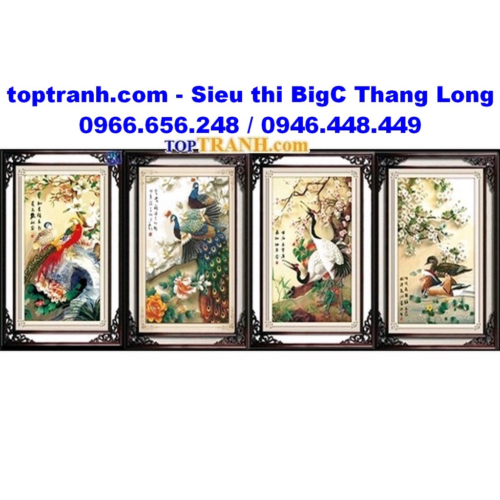 Tranh thêu chữ thập tứ quý uyên ương hạnh phúc A732 A733 A734 A735 chưa thêu