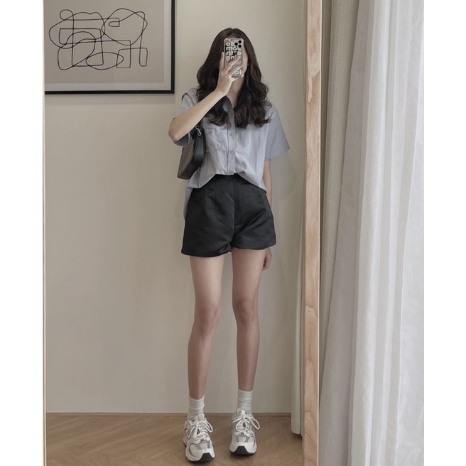 ÁO SƠMI THÊU TÚI TAY NGẮN thiết kế form basic form rộng oversize chất vải thô mềm style cá tính ullzang hàn quốc