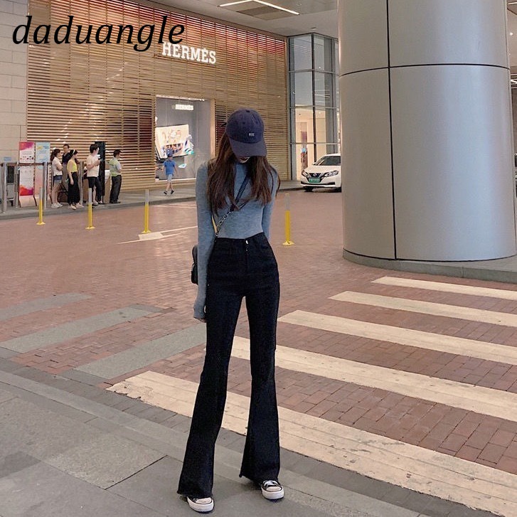 DaDuHey 2022 Wide Leg Jeans Stretch Straight Pants Fashion Solid Color High Waist Casual Pants Large Size Flared Pants