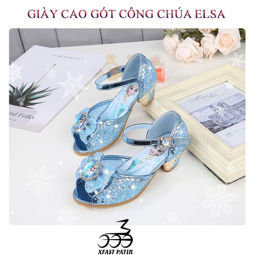 Giầy Công Chúa Cao Cấp Elsa Cao Gót Đính Kim Tuyến Mềm Êm Mũi Hở Lấp Lánh Mẫu Mới 2021 (Đổi Trả Không Nếu Không Vừa) - H