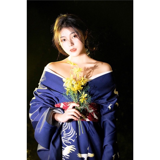 Kimono trang phục nhật bản mẫu mới xanh than