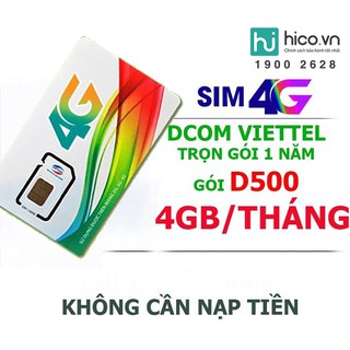 Sim 4G Viettel D500 4GB/Tháng - Không Cần Nạp Tiền - Sử dụng chọn gói 1 năm