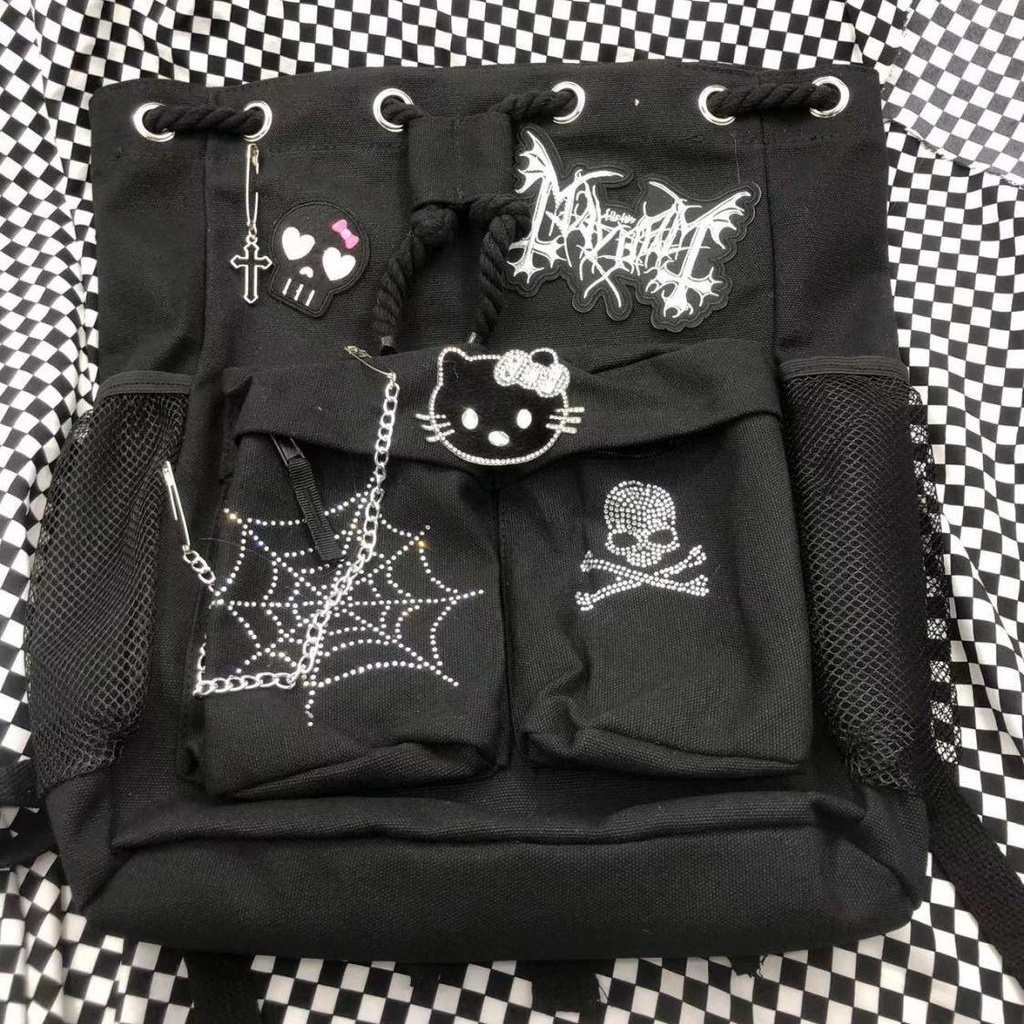 Ba Lô Dây Rút Thêu Hình Nhện / Hello Kitty Phong Cách punk Cho Nữ