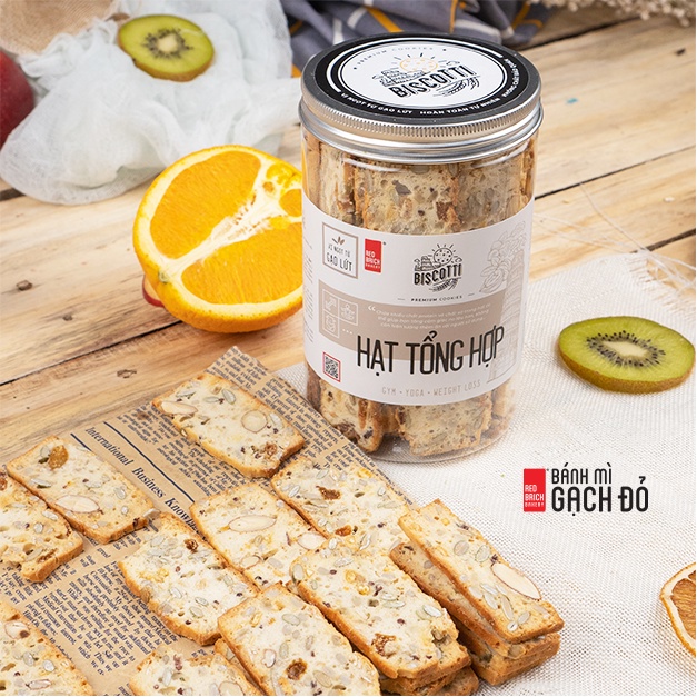 Bánh BISCOTTI Tổng Hợp Thương Hiệu Gạch Đỏ 250g, Không Đường, Ngọt Từ Gạo Lứt Và Mật Ong, Chuẩn Ăn Kiêng