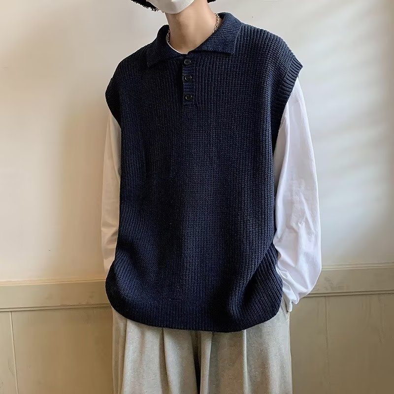 Áo sweater Dệt Kim Không Tay Dáng Rộng Màu Sắc Đơn Giản Cho Nam Giới