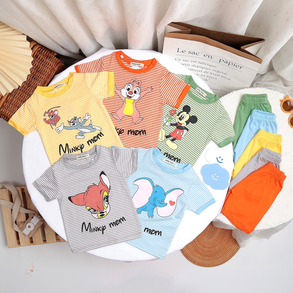 Bộ Cộc Tay Thun Lạnh Minky Mom Cho Bé Trai Bé Gái Size 8-18kg 💖 Bộ Ngắn Tay Sọc Tom&Jerry thun lạnh cao cấp mềm mịn mát