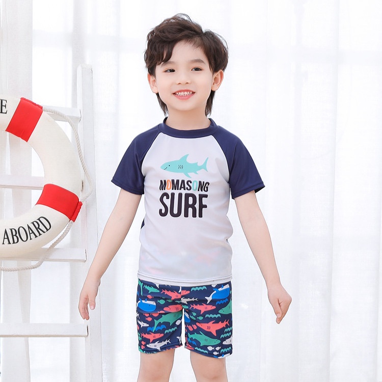 Bộ Đồ Bơi 2 Mảnh Ngắn Tay In Họa Tiết Hoạt Hình Cho Bé Trai