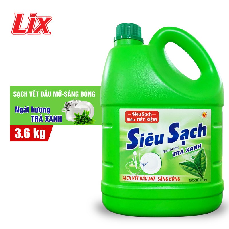 Nước Rửa Chén LIX 3.6 KG Siêu Sạch Hương Trà Xanh