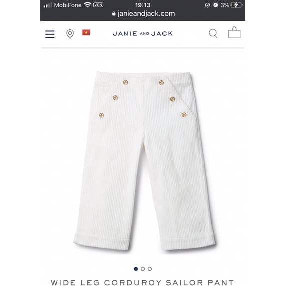 Quần ống rộng corduroy sailor - Janie and Jack