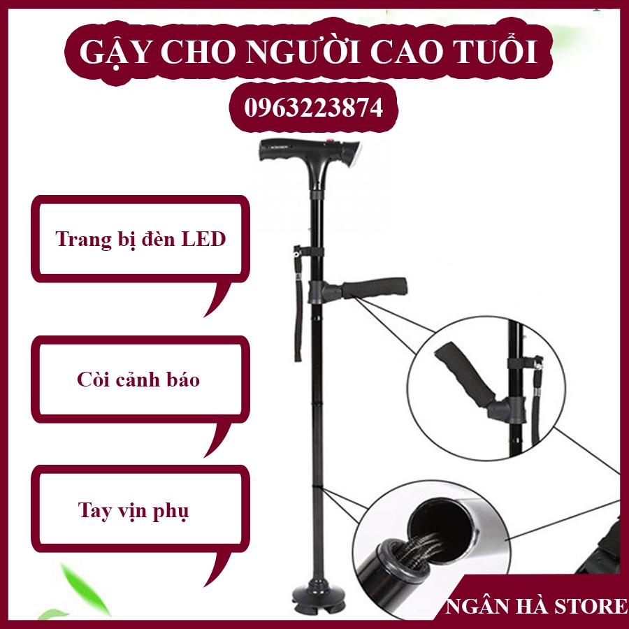 Gậy chống cho người già, gậy chống trượt, gậy batoong, kết hợp đèn pin và tay vịn phụ