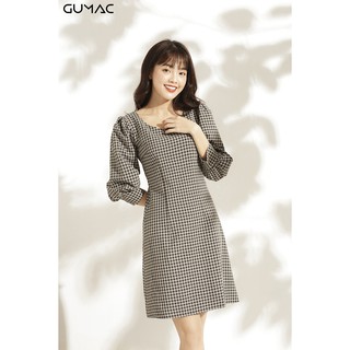 Đầm caro tay phồng GUMAC MS10995_DEN