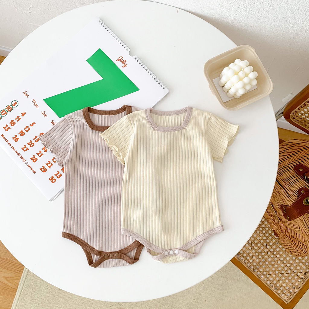 Áo Liền Quần Ngắn Tay Bằng Cotton Màu Sắc Trơn Thời Trang Mùa Hè Cho Trẻ