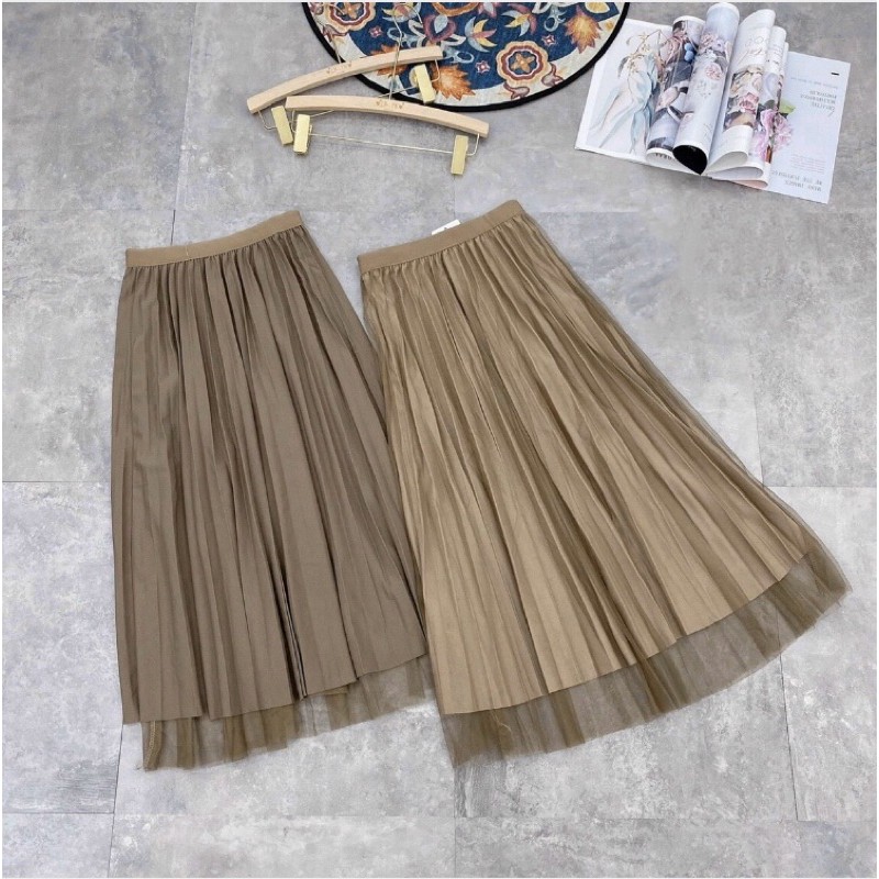 Chân váy xếp ly ren dáng dài 2 lớp