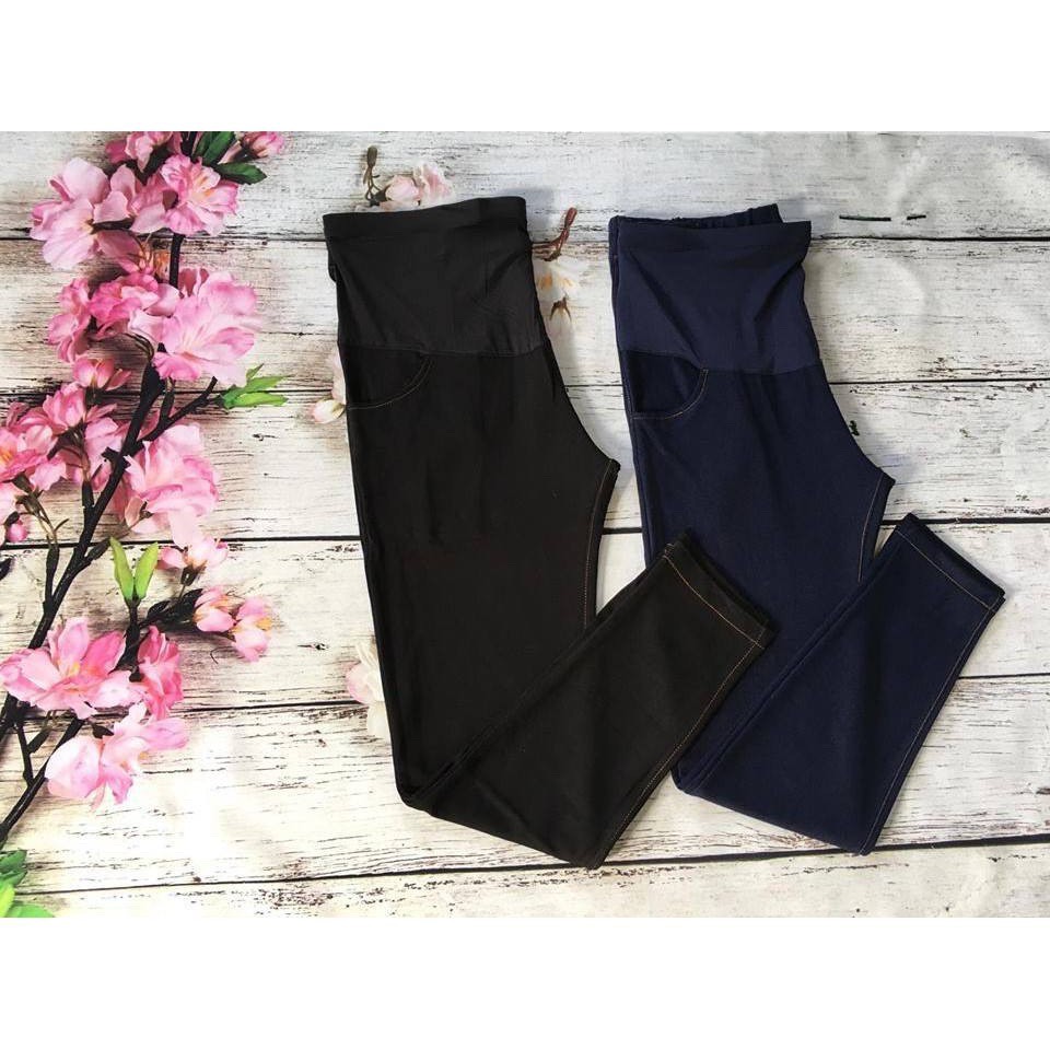 Quần bầu legging dài giả Jean chất cotton mịn đẹp co giãn tốt