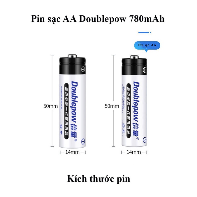Pin sạc AA, AAA DoubluePow dung lượng 780mah  sử dụng cho micro karaoke, đồng hồ, đồ chơi trẻ em,...