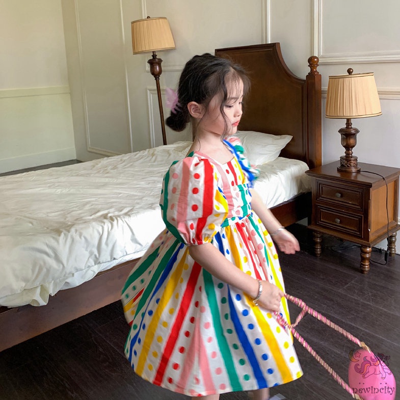 Đầm Công Chúa Tay Ngắn In Họa Tiết Chấm Bi Nhiều Màu Kiểu Hàn Quốc Xinh Xắn Cho Bé