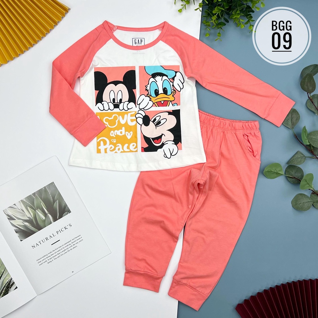 Bộ cotton bé gái phối tay thu đông LITIBABY size 2/10T