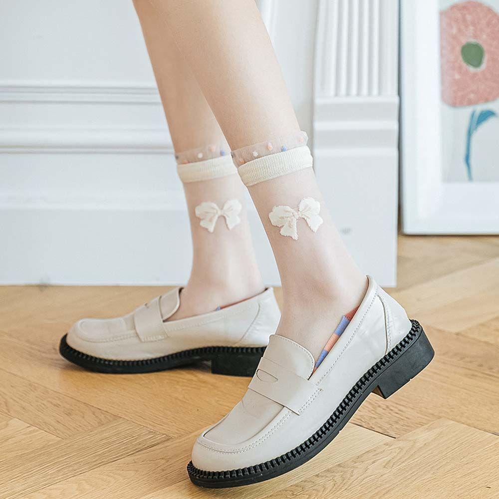 Tất Siêu Mỏng Trong Suốt Thời Trang Cho Nữ|Vớ Lưới Lụa Phối Nơ Phong Cách Hàn Quốc Thời Trang Xuân Hè
