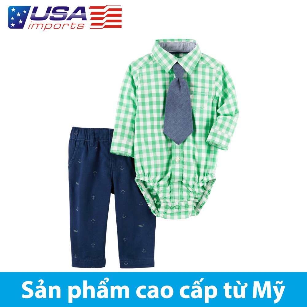 Set 3 bodysuit sơ mi kèm quần Car-tờ Auth Từ Mỹ (120g120)