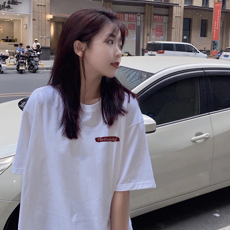 Áo thun Xiaozhainv ngắn tay cổ tròn dáng rộng in họa tiết cá tính cho nữ