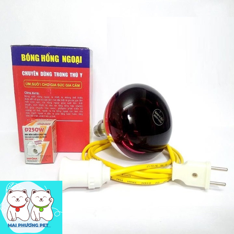 Bóng sưởi hồng ngoại dùng trong thú y 175w kèm phụ kiện