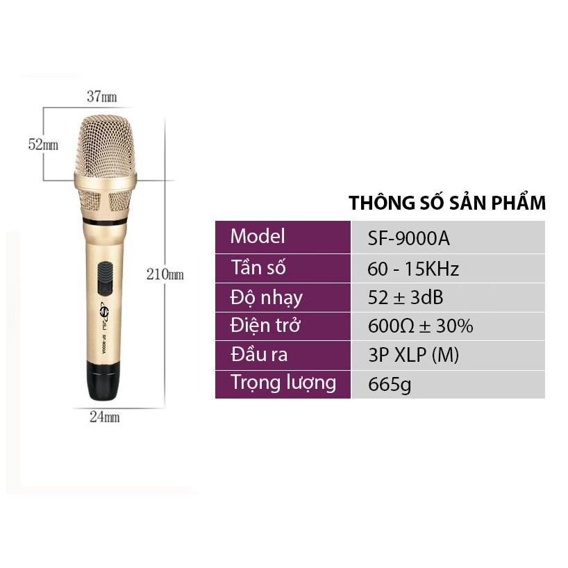 [Bán chạy nhất] Micro karaoke có dây cao cấp JSJ SF-9000A thiết kế sang trọng, mỹ quan hợp xu hướng, đầu mic làm từ kim 