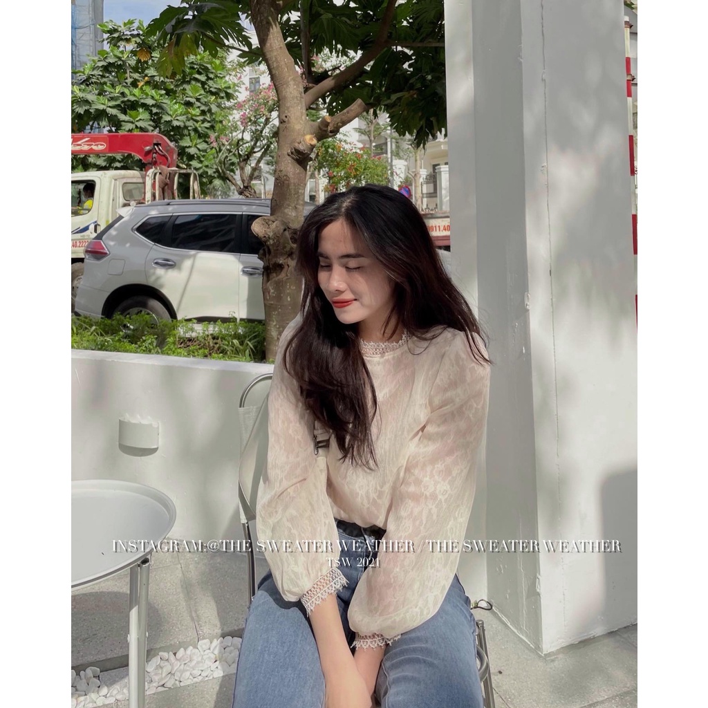[Mã FAMARAL1 giảm 10K đơn 50K] (Ảnh thật) Áo ren voan mềm cổ tàu 2 lớp the.sweaterweather TSW