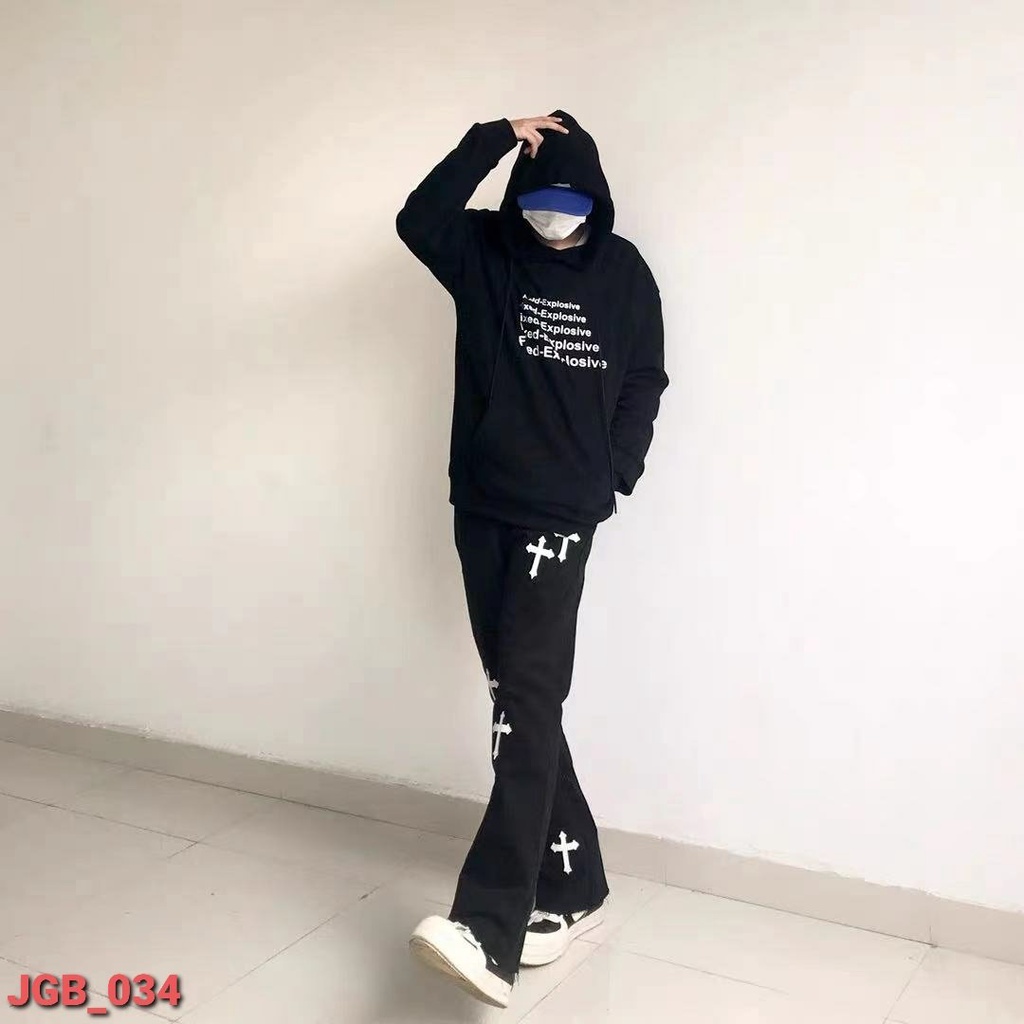 Quần baggy jean nam in thánh giá cao cấp- Quần jean ống rộng đẹp cao cấp loại 1