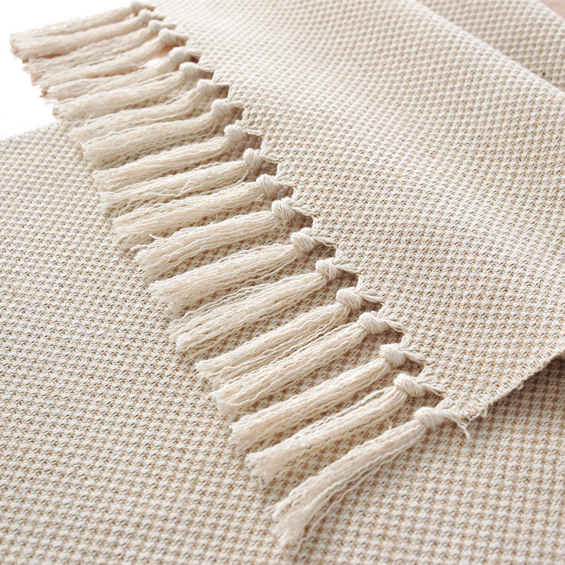 Khăn Trải Bàn Vải Cotton Lanh Phối Tua Rua Trang Trí Nội Thất
