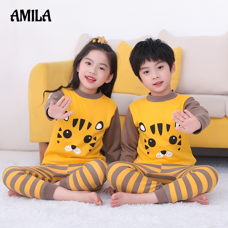 Set đồ ngủ AMILA giữ ấm vải lông cừu dày thời trang mùa thu cho bé