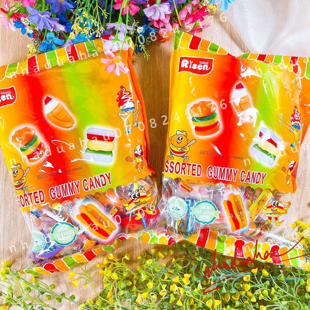 Một gói kẹo dẻo hình burger/sanwich/kem quế/ hotdog Risen Mỹ gói mix đủ mẫu 350gam