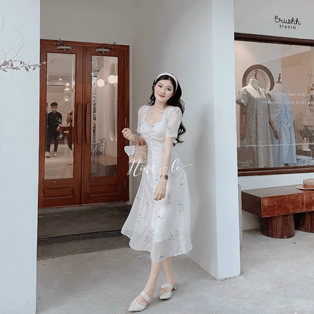 ĐẦM MAXI NHÚN NGỰC PHỐI NÚT XẺ TÀ XINH XẮN