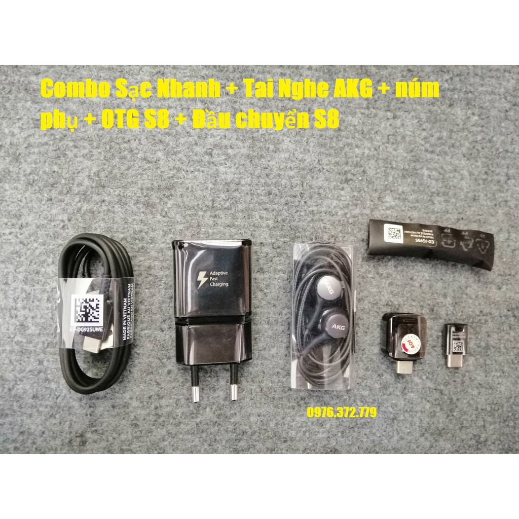 Combo Bộ Sạc Nhanh - Tai Akg - OTG S8/S8+/N8 chính hãng bảo hành 3 tháng 1 đổi 1