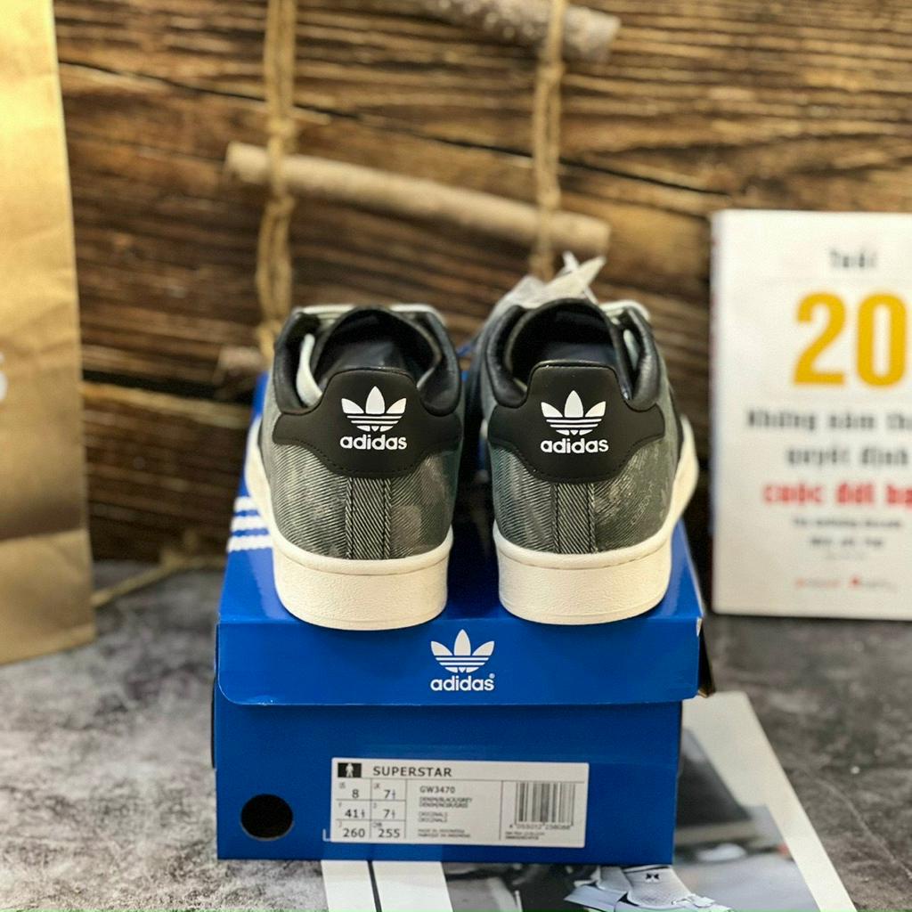 Giày Thể Thao Superstar Denim Plack Grey x Atmos Giày Adidas Mũi Sò Vải Bò Đen Họa Tiết Chìm Lai Au