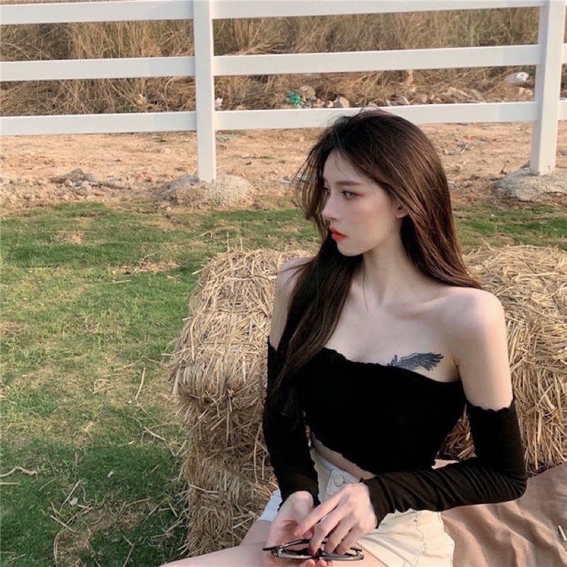ÁO CROPTOP TRỄ VAI BODY TAY DÀI ĐI BIỂN CHẤT SIÊU MÁT