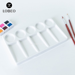 [Lỗ Store] Khay pha màu sứ hình chữ nhật 5 ô tròn, 5 ô chữ nhật 19x11 cm