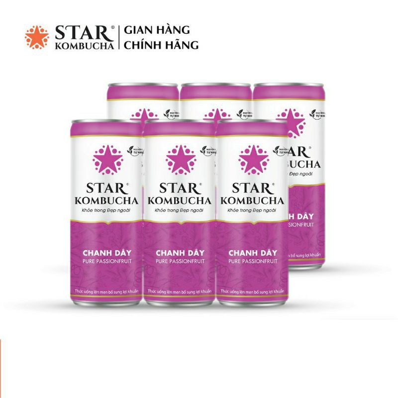 Lốc 6 lon đủ vị thức uống lên men bổ sung lợi khuẩn STAR KOMBUCHA (250ml/lon)