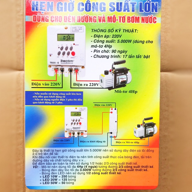 Công Tắc Hẹn Giờ Điện Tử Công Suất Lớn 5000W TB35, Timer Hẹn Giờ Bật Tắt Điện