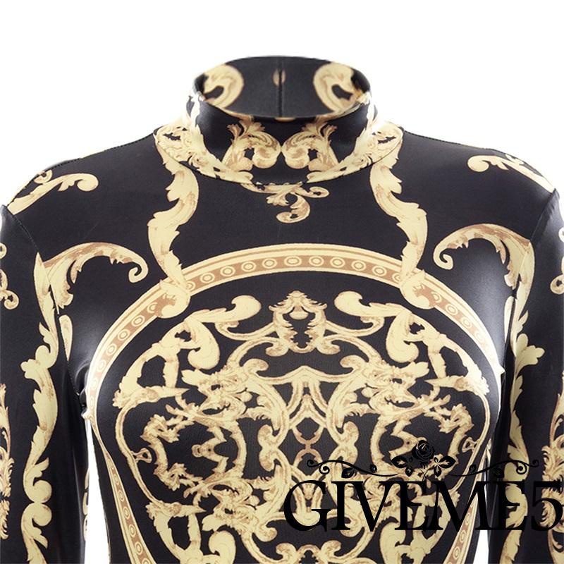 Jumpsuit tay dài cổ cao in họa tiết quyến rũ thời trang dành cho nữ