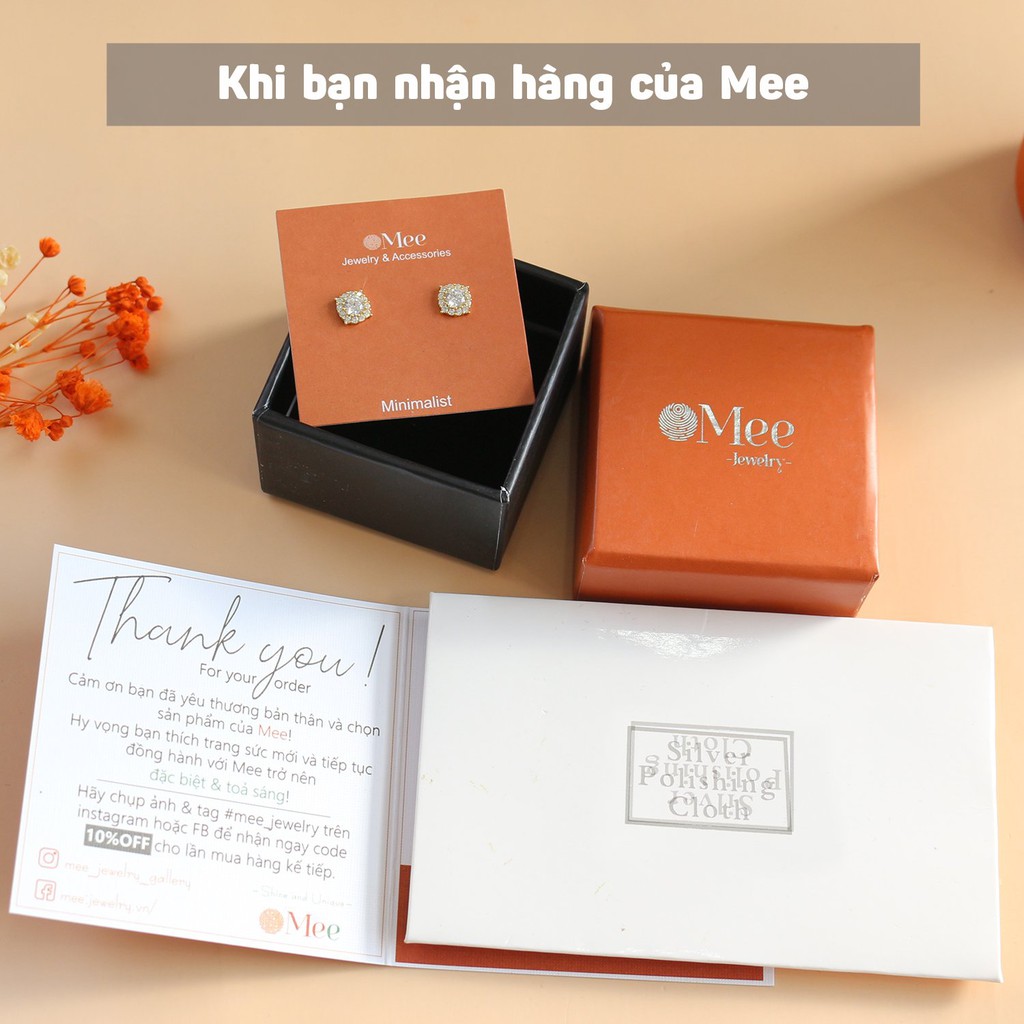 Khuyên tai nữ vàng bạc 925 tròn đính đá Mee unisex không bấm nụ đẹp dễ thương đơn giản cao cấp - E6635