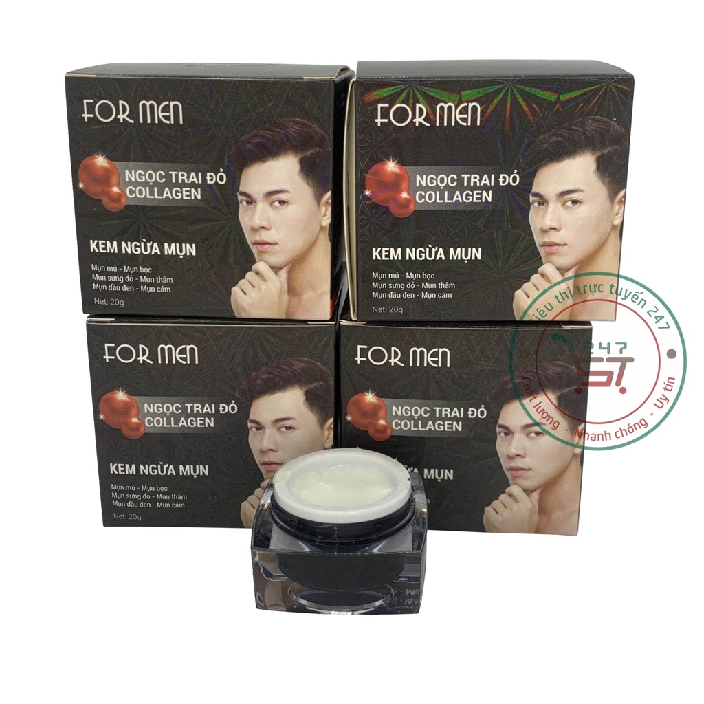 Kem Mụn thâm dành cho nam Saieho Ngọc trai đỏ collagen Trắng da Liền sẹo 20g (đen) làm đẹp da nhanh chóng