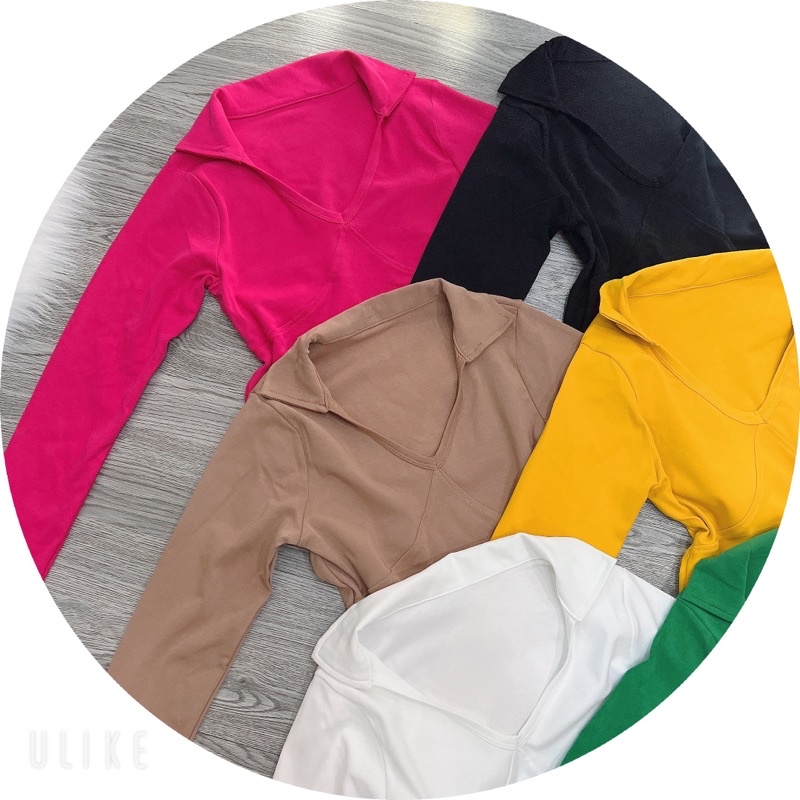 Áo thun ôm body nữ Croptop tay dài cổ V bẻ