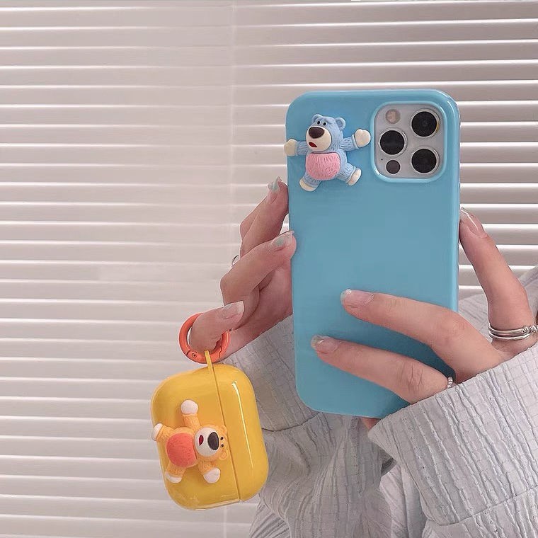 Vỏ bảo vệ hộp sạc tai nghe thích hợp cho Airpods 2/3 trong suốt kiểu chú gấu dễ thương