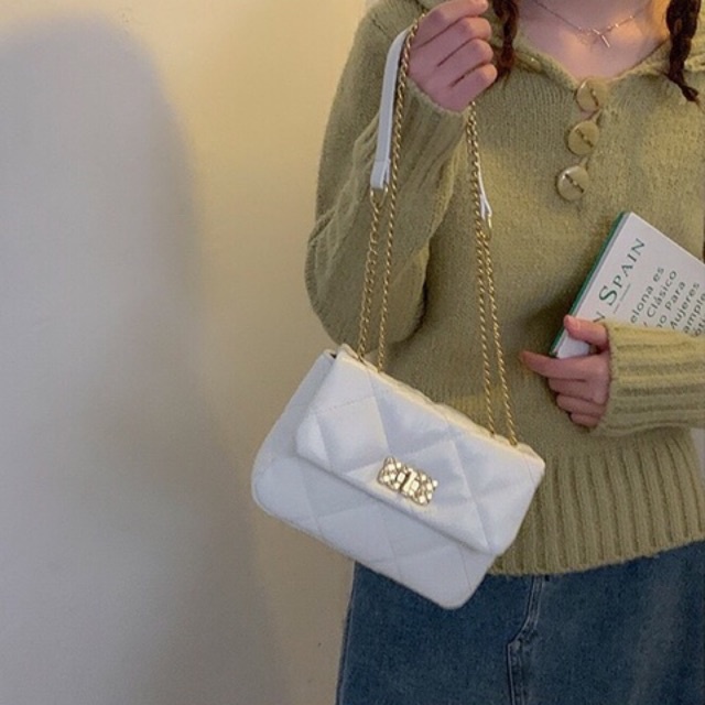 Faya - Túi xách chần ô khóa xoay da mềm sang trọng T1140