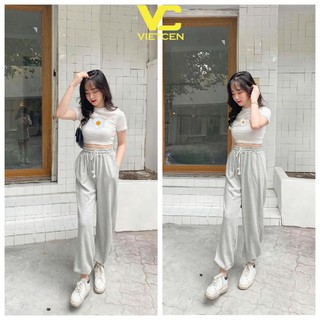 Set Áo Croptop Hoa Cúc Và Quần Jogger Trơn Hot Trend - VIETCEN