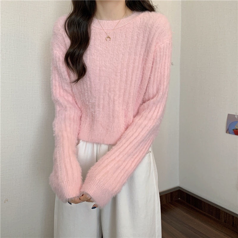IELGY  Ielgy Áo sweater Dáng Rộng Ngắn Sáp Mềm Mại Thiết Kế Sang Trọng Nhẹ Nhàng Cho Nữ