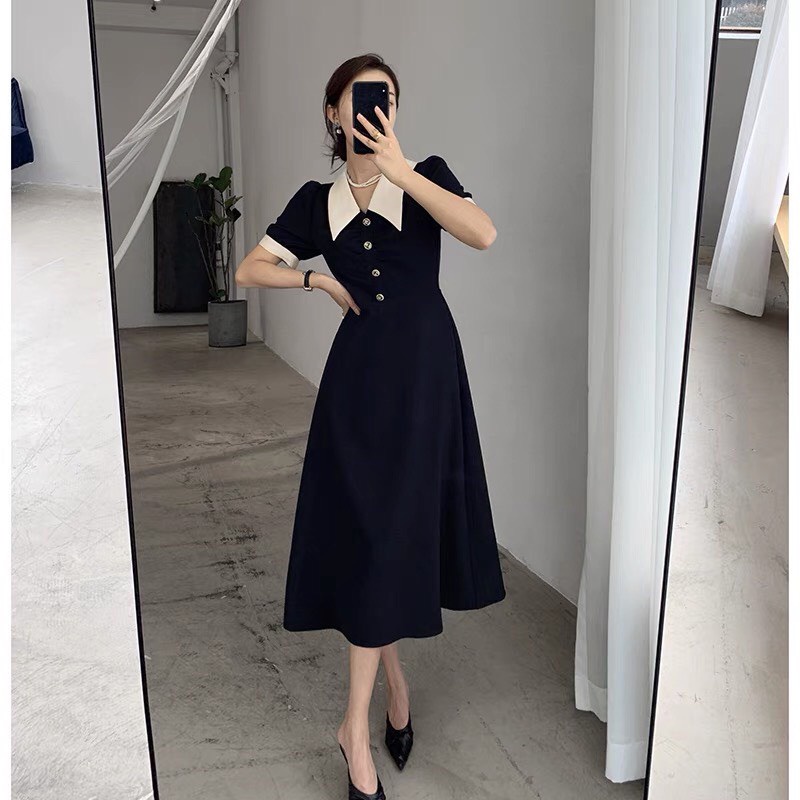 Đầm dự tiệc cưới, mặc đi làm dạo phố cổ sơ mi dáng xòe midi siêu xinh - Đồ đôi Forever Couple Store