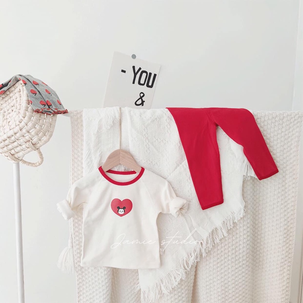 Bộ quần áo dài tay thun bông cạp cao cực ấm, style Hàn Quốc đáng yêu cho bé - from Jamie Studio