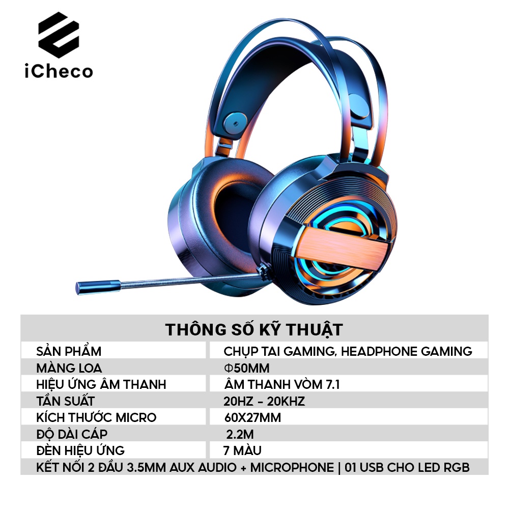 Tai nghe chụp tai gaming ICHECO TWI09 headphone có dây và mic cho game thủ