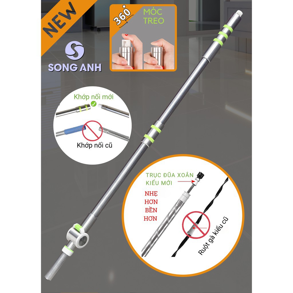 Bộ Cán Chổi Lau Nhà SONG ANH, Cán Chổi Lau Nhà Xoay 360 Độ bàn Inox Cao Cấp